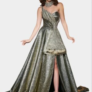 Gold Asymmetric Glitter Gown