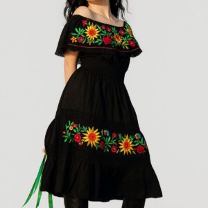 Boho Black Embroidered Dress