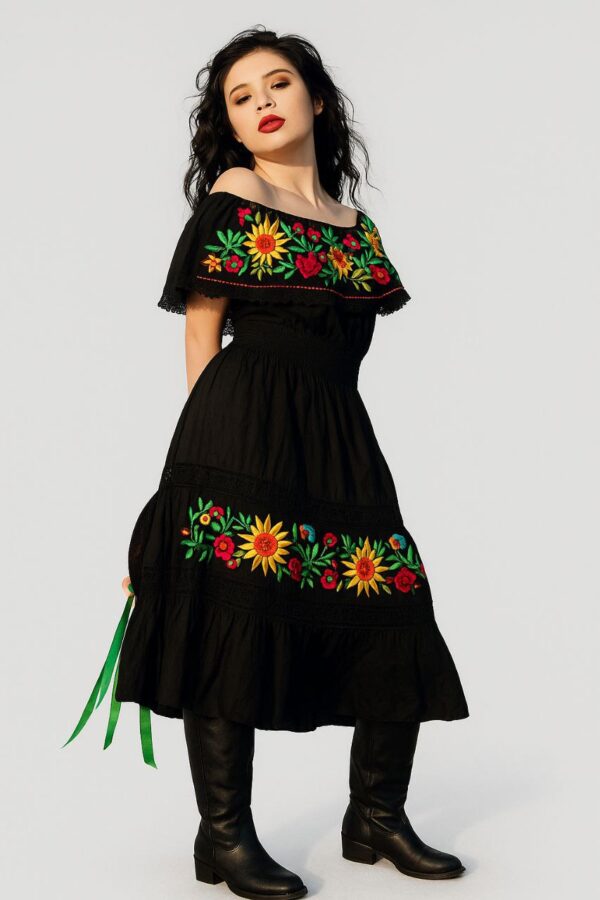 Boho Black Embroidered Dress