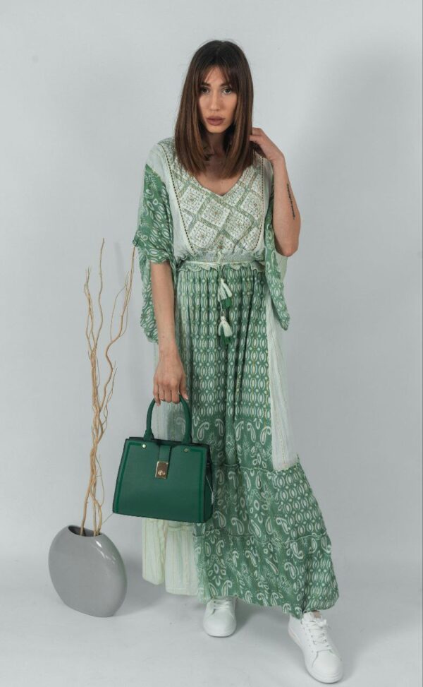 Green and White Layered Boho Maxi Dress - Image 2