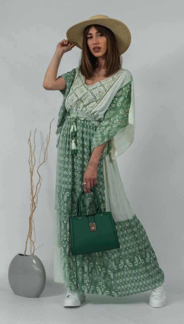Green and White Layered Boho Maxi Dress