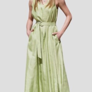 Green Sleeveless Belted Dress