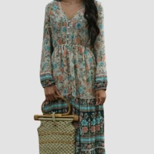 Floral Long Boho Dress with Bell Sleeves