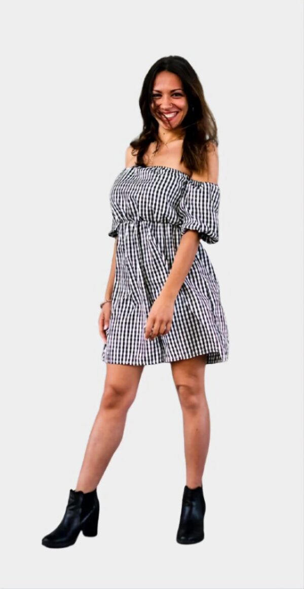 Black and White Gingham Off-Shoulder Dress